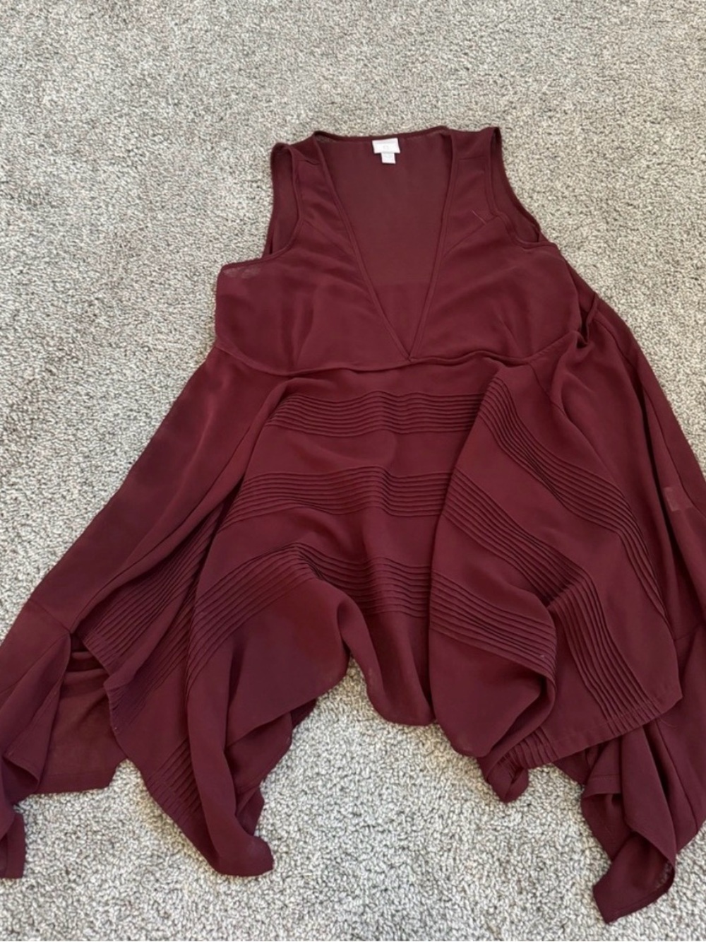 Converse Burgundy Asymmetrical V-Neck Handkerchief Hem top